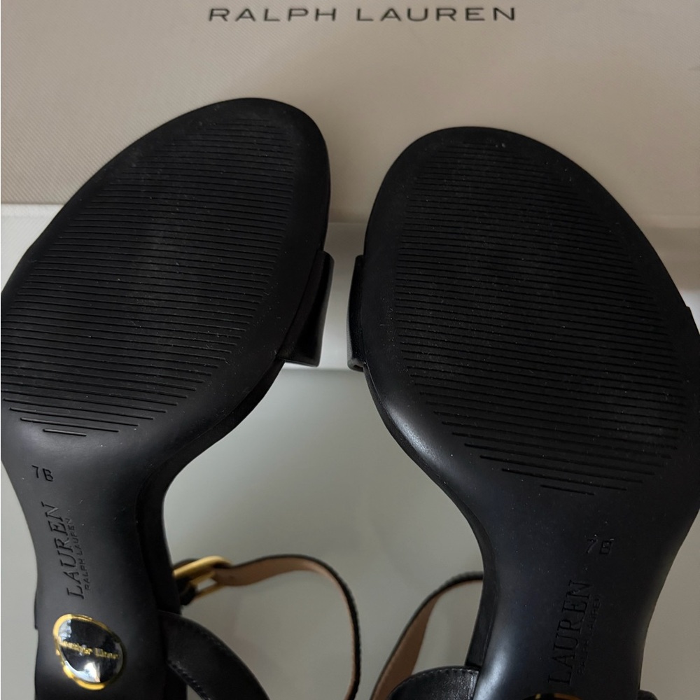 Lauren Ralph Lauren, “Gwen Burnished” Leather Strap Sandal, Sz 7B - Picture 6 of 8